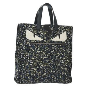 FENDI Monster Bugs Eye Tote Bag Nylon Leather Blue Black Silver